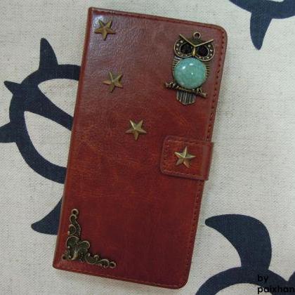 Htc One M8 Wallet Case-owl/star/plants Studded..