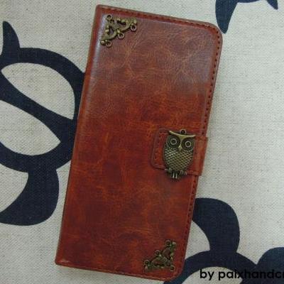 iPhone 6 Wallet Case/iPhone 6 Plus Wallet Case-OWL/Plants Studded Brown iPhone 6/6 Plus Wallet Case-Credit Card Case