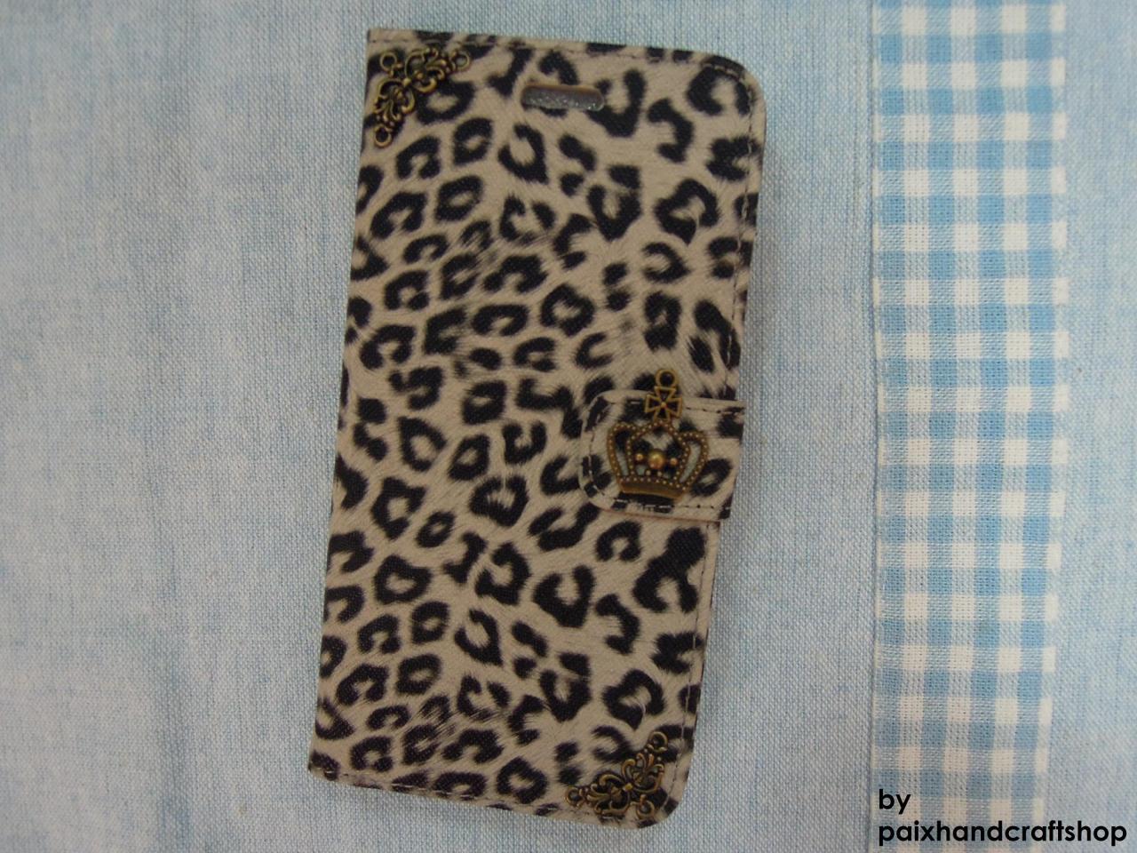 Iphone 6 Wallet Case/iphone 6 Plus Wallet Case-crown/plants Studded Leopard Pattern Iphone 6/6 Plus Wallet Case-credit Card Case