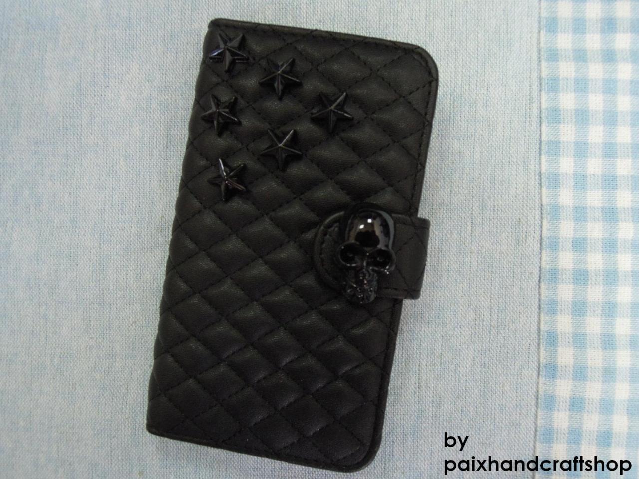 Iphone 6 Wallet Case/iphone 6 Plus Wallet Case-black Skull / Star Studded Black Iphone 6/6 Plus Wallet Case-credit Card Case